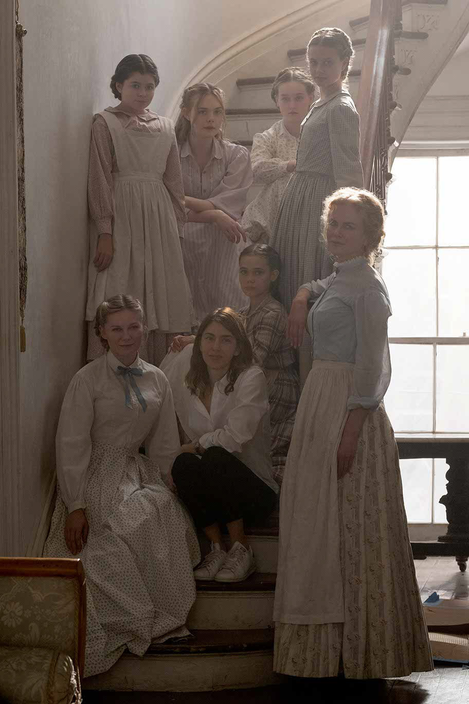 Sofia Coppola on set with the women and girls of The Beguiled cast
